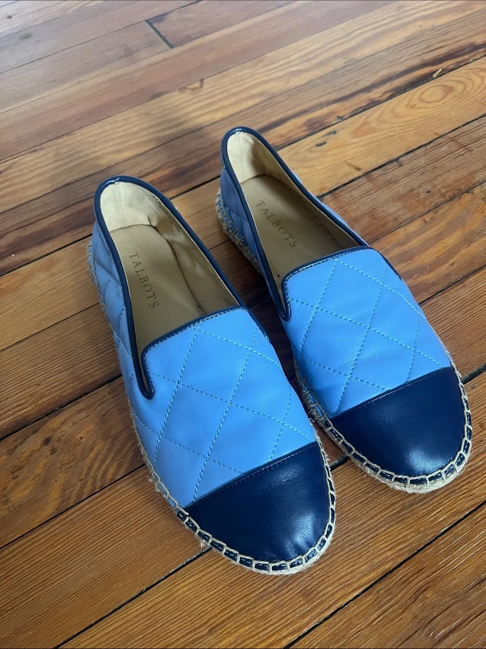 Talbots Izzy Quilted Nappa Espadrilles Blue Leather Cap Toe Size 6.5M